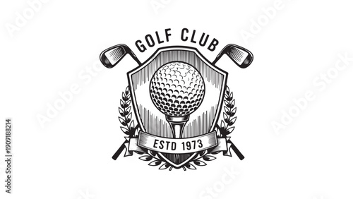 Vintage golf club logo emblem with golf balls and clubs established 1973