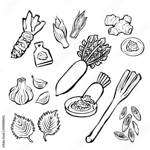 薬味の線画イラストセット