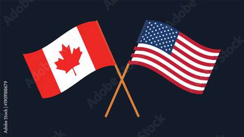 Professional crossed canadian and american flags vector for bilingual or international designs