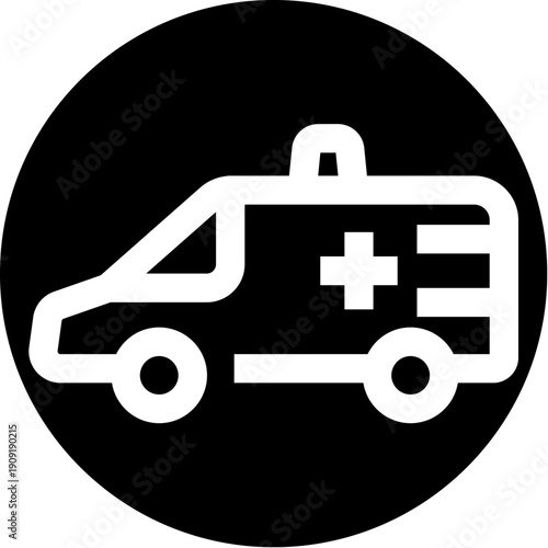 Ambulance emergency vehicle icon featuring a cross symbol and siren, representing medical transport, first aid, and urgent healthcare services in a simple, flat design for various uses
