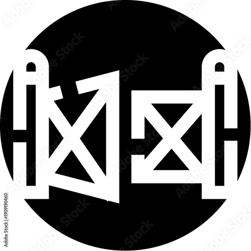 Gate icon with two open panels in a circular frame, representing themes of access, entry, freedom, and boundaries, ideal for ui and conceptual design elements