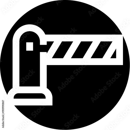 Traffic barrier closing entry and exit points, controlling vehicle movement at a checkpoint, toll, or car park, representing restricted access and security concept