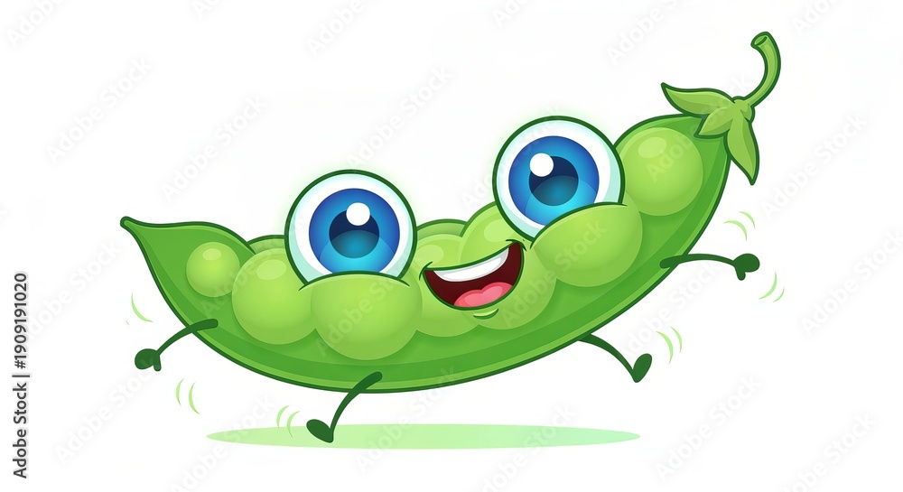 Fototapeta premium A Whimsical Cartoon Pod Full of Peas Character, Exuding Exaggerated Excitement and Joyful Energy