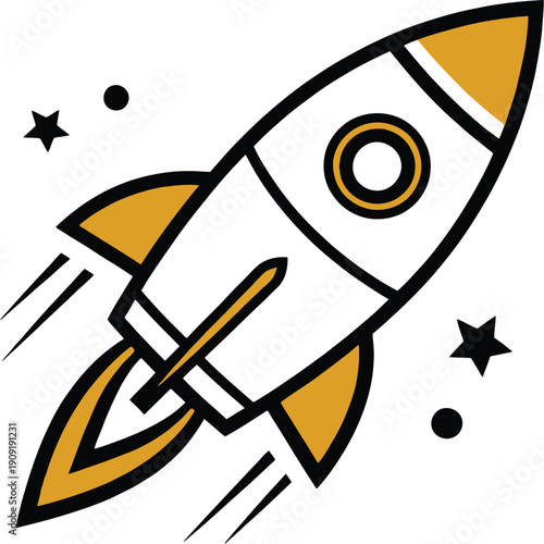 Space Rocket Vector Illustration Icon, Modern Spaceship Launch Symbol, Startup Success Concept, Astronomy Science Graphic Isolated on White Background