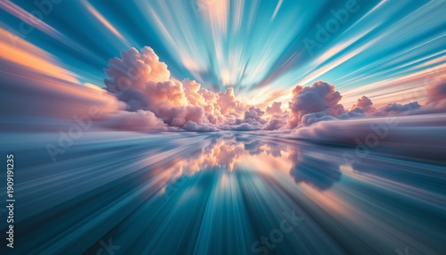 Ethereal Sky Reflections: A dreamy expanse of clouds with water-like reflection, surreal.