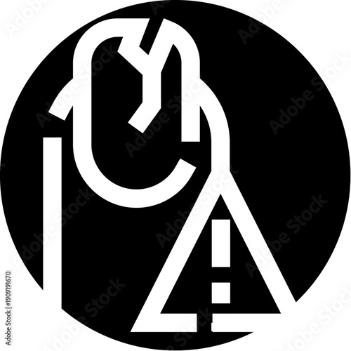 Abstract graphic showing a human finger with a damaged nail, featuring a triangular warning sign with an exclamation mark, representing medical alert and health issues