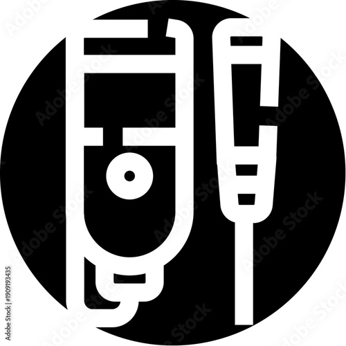 Icon representing essential medical equipment like an infusion pump and a crutch, symbolizing healthcare support, patient recovery, and rehabilitation in a hospital setting