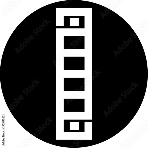 G unit logo with vertical film strip of five frames and stylized g shapes at top and bottom, enclosed in a bold black circle for music, film and media branding concepts