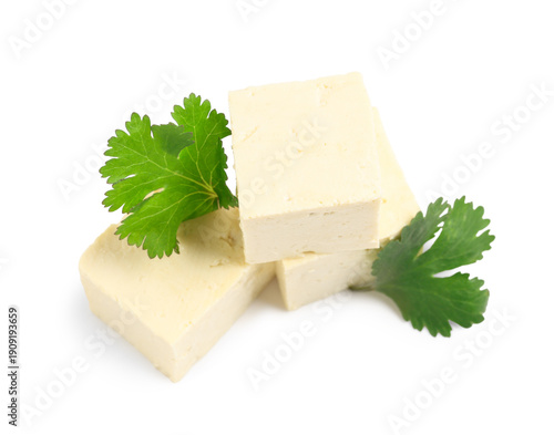 Cut tofu cheese and parsley...