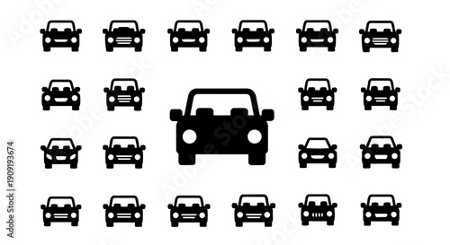 Car front icon set with main vehicle symbol – automobile silhouette collection