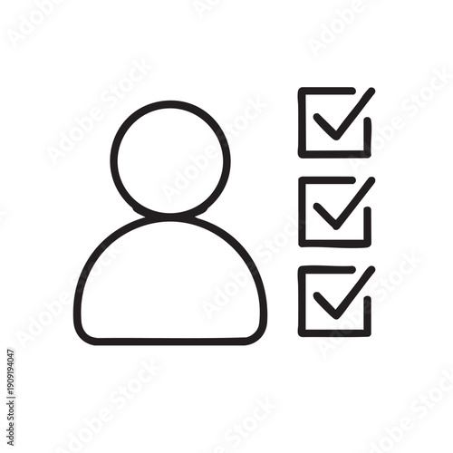 User Checklist Icon - Minimalist Person Profile with Completed Task List Line Art Vector