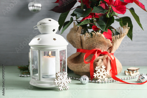 Lantern with burning candle...