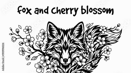 fox face fused with cherry blossom floral composition in elegant ornamental tattoo design illustration representing artistic mystical nature symbol aesthetic decorative ink concept with soft detailed