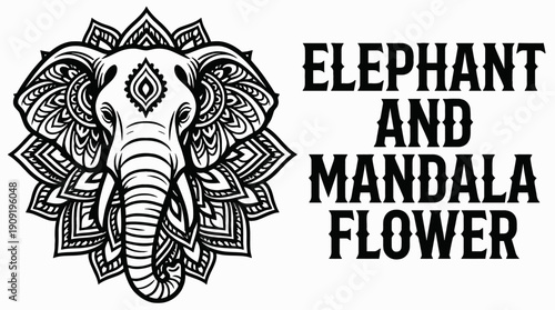 elephant face blended with mandala flower patterns in intricate ornamental tattoo design illustration expressing artistic mystical nature symbol aesthetic decorative ink concept