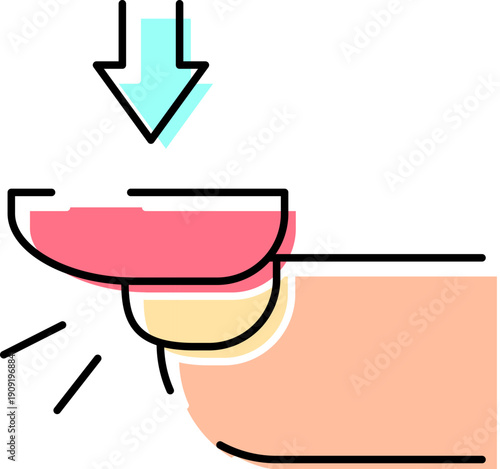 Hand holding a contact lens being placed onto an eye, demonstrating proper insertion technique for daily vision correction, hygiene and eye care routine in simple vector style