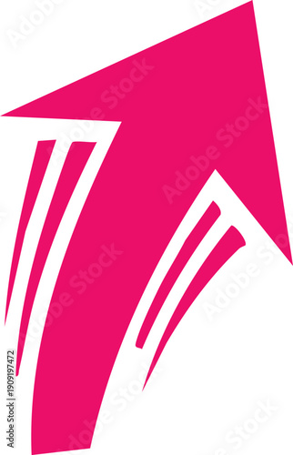 Pink arrow with abstract white curved lines suggesting speed and upward trajectory