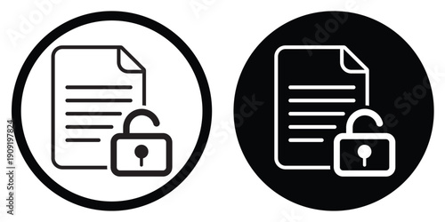 Professional vector graphic featuring a document file with a padlock. Symbolic illustration for data protection, confidential files, information security, and digital privacy standards.