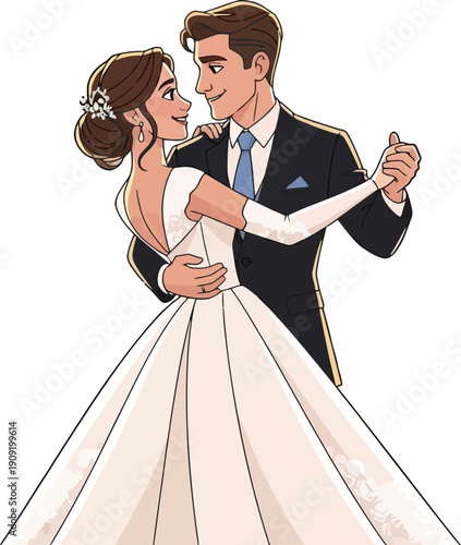 Newlywed couple dancing first dance