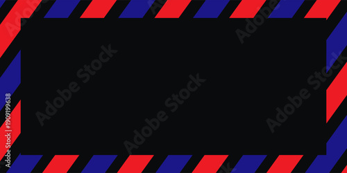 Airmail Envelope frame images with strips. International vintage letter border. Retro air mail postcard with blue and red stripes. Empty classic postal frame. Vector illustration