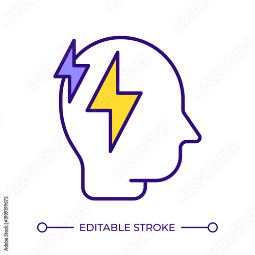 Headache line color icon. Head migraine, creative brainstorming. Mental confusion, psychological crisis. Head pain. Isolated vector illustration. Flat colorful symbol design. Editable stroke
