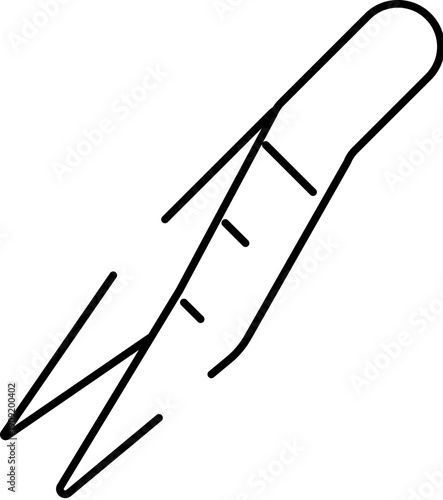 Tweezers icon on white background representing a precision grooming and beauty tool for eyebrow shaping, hair removal and personal hygiene in minimalist black line art style