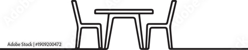 Modern dining room furniture set with table and four chairs.one line icon illustration with white background