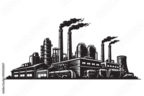 Foto Industrial factory silhouette manufacturing building structure