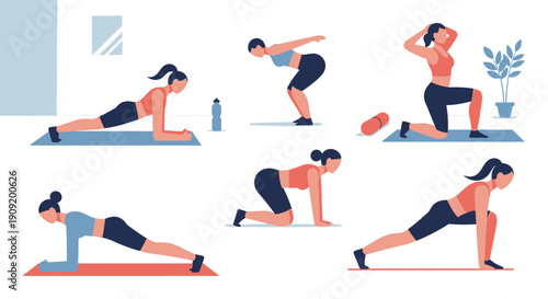 Woman Performing Various Yoga Poses on Mats.
