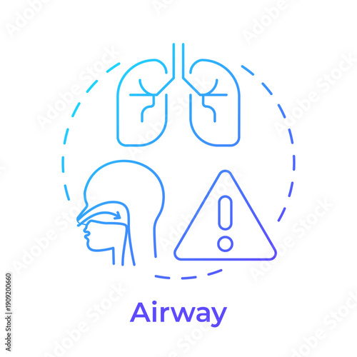 Airway blue gradient concept icon. Respiratory issues, lung problems. Breathing difficulty. Round shape line illustration. Abstract idea. Graphic design. Easy to use in presentation, booklet