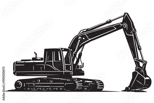 Excavator silhouette side view heavy construction machinery