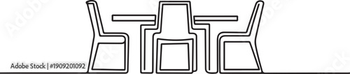 Modern dining room furniture set with table and four chairs.one line icon illustration with white background