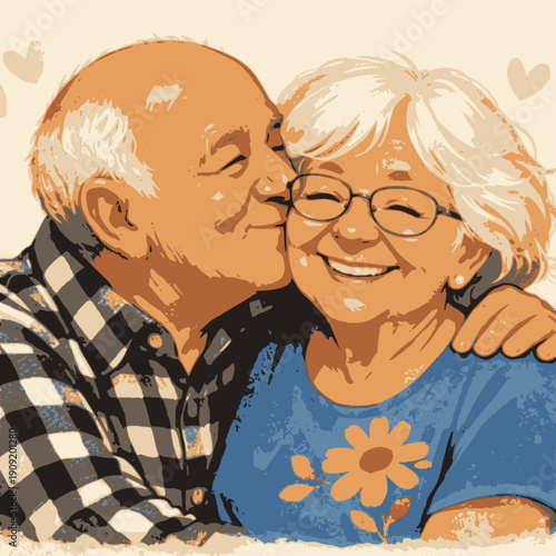 Set of cute elderly couples. Happy seniors together. Old men and women, spouses. Vector doodle cartoon illustration in flat style 