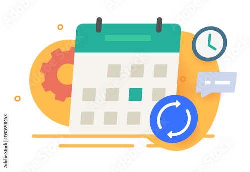 Time management automation concept icon vector graphic illustration modern design, task project reschedule operation setup, repetitive technical agenda sync optimization process drawn image clip art