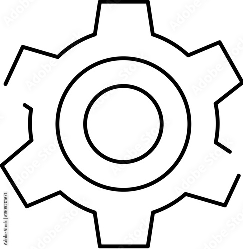 Cogwheel outline icon symbolizing industrial settings, mechanical processes, and engineering concepts for user interface design and technological development in applications