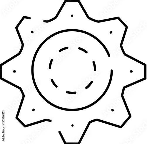 Gear icon outlining part of a machine mechanism, symbolizing concepts of engineering, industry, development, innovation, automation, and technological progress with process setup