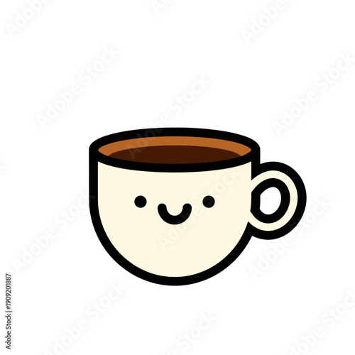 Cute cartoon coffee cup with smiling face and brown beverage  