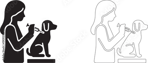 Woman vaccinates a dog. Vector illustration of pet vaccination.