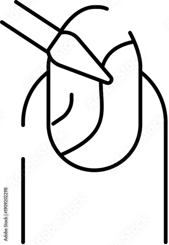 Hand receiving a professional nail care service, applying nail polish to a finger in a beauty routine, highlighting personal grooming, treatment, and aesthetic appeal