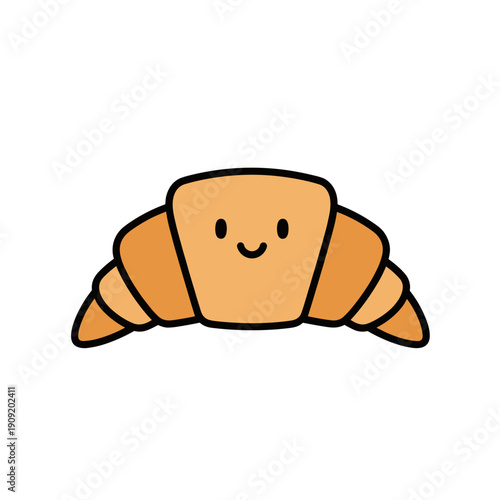Cartoon croissant with a smiling face in cute design  