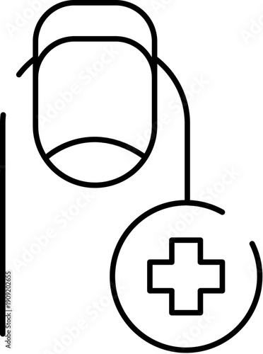 Finger nail displaying an outline treatment cross symbol, suggesting nail care, health, disease prevention, and professional medical attention for hygiene and wellness