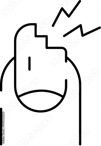 Finger with brittle, cracked fingernail and pain icon, minimalist line art illustration symbolizing nail damage, deficiency, or unhealthy nail condition and need for care