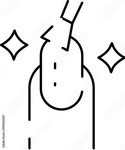 Fingernail receiving a professional manicure with polish application and sparkling details, representing beauty, hygiene, and self care in a clean line art style