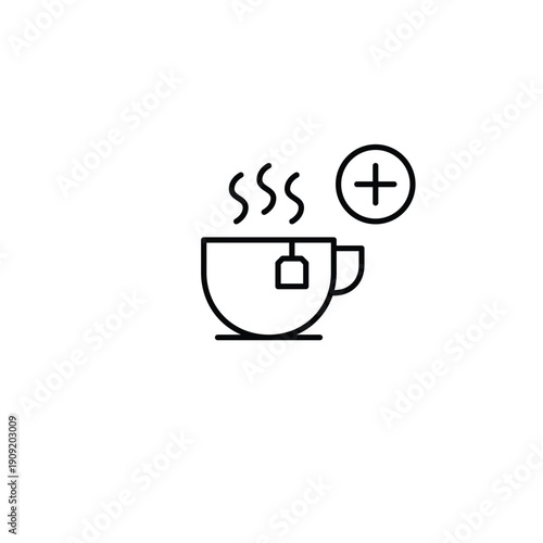 Teabag in a cup and plus symbol. Hot drink, adding new flavors. Pixel perfect, editable stroke vector icon