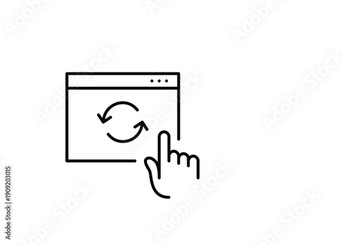 Renew arrows on web page and finger click. Connection restored, content cycle. Pixel perfect, editable stroke vector icon