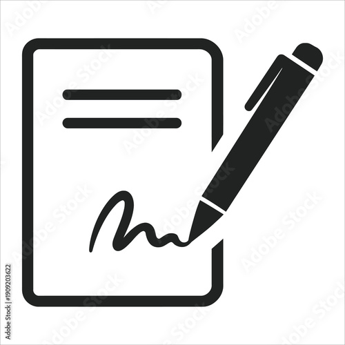 Minimalist Contract Signing Silhouette Pen and Document Agreement Icon Vector