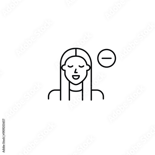 Young woman avatar and minus. Remove user, delete account. Reduce profile access. Pixel perfect, editable stroke vector icon