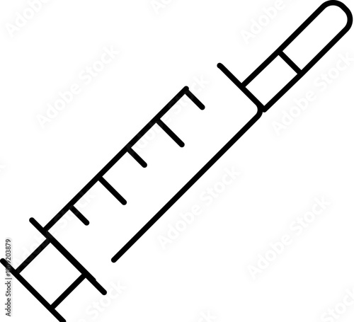 Syringe icon on white background symbolizing vaccination. Immunization. Injection and medical treatment, minimalist black outline representing healthcare. Pharmacy and disease prevention and research