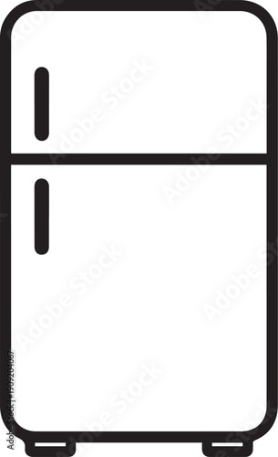 A simplified line drawing showcases a modern refrigerator, capturing its sleek design. The refrigerator stands as a symbol of kitchen, food preservation, and everyday convenience.