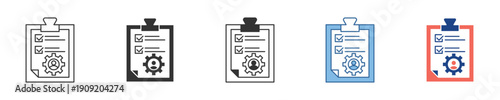 Streamlined Project Management Checklist and Gear Icon Set for Workflow Optimization and Efficient Task Configuration Solutions