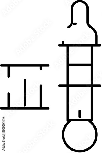 Thermometer showing a temperature measurement with a fluid level in a graduated tube, representing concepts of medical care, health, climate, and daily weather